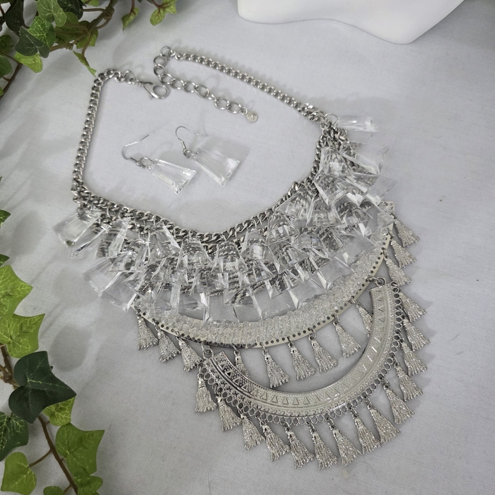 Large Statement Silver Boho Ethnic Bib Necklace A… - image 2